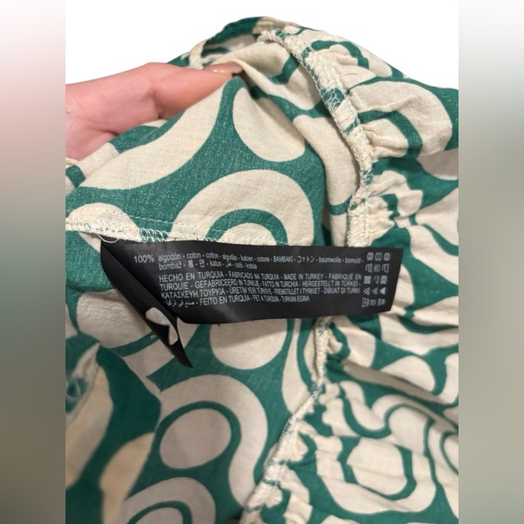 Zara Long-Sleeve Cream & Green Shirt Dress - Picture 8 of 8